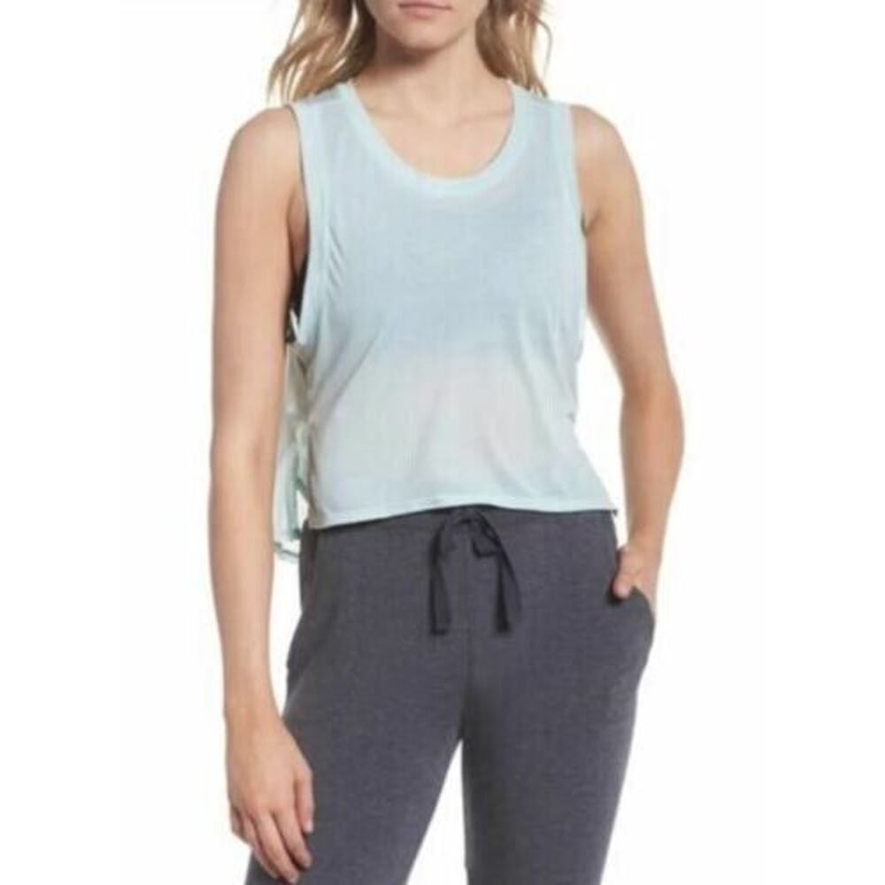 Zella Women's Mesh Accent Back‎ Crop Front Tank Mint Green Medium
